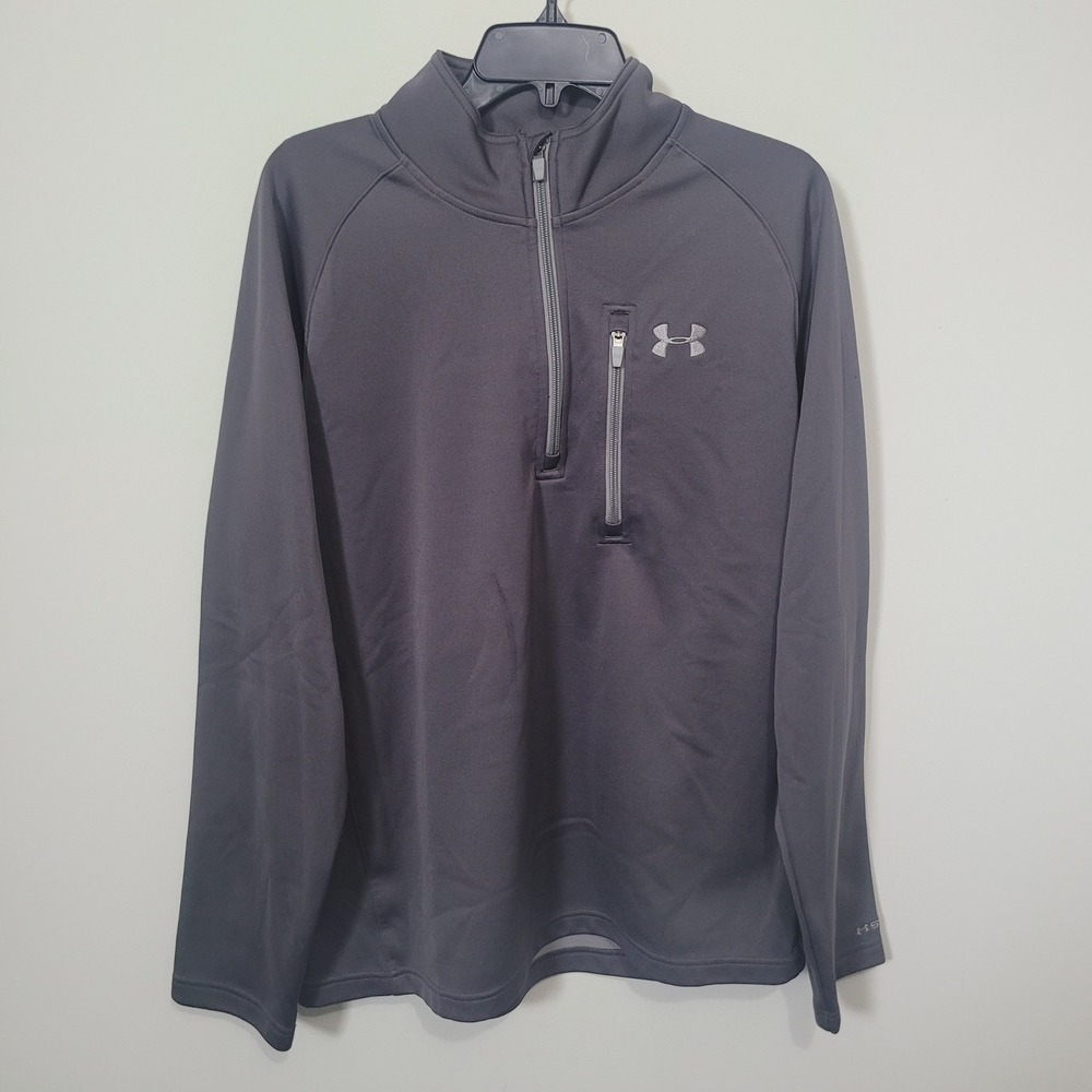 Under Armour Size Large Quarter Zip Pullover Mens Gray ColdGear Fleece Loose Fit